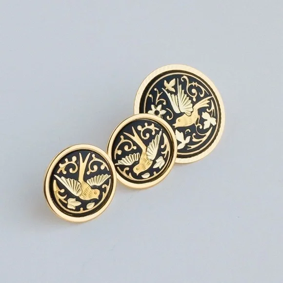 Vintage Damascene Medallion Jewelry Set IA Midas Toledo Spain Gold Tone & Enamel - Picture 10 of 15